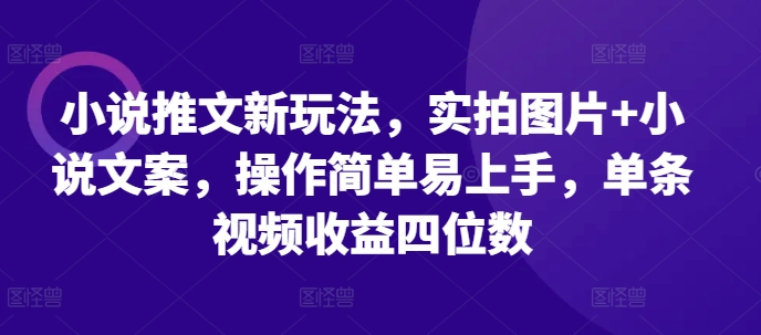 小说推文新玩法，实拍图片+小说文案，操作简单易上手，单条视频收益四位数网赚项目-副业赚钱-互联网创业-资源整合八方网创