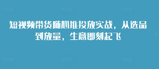 短视频带货随心推投放实战，从选品到放量，生意即刻起飞网赚项目-副业赚钱-互联网创业-资源整合八方网创