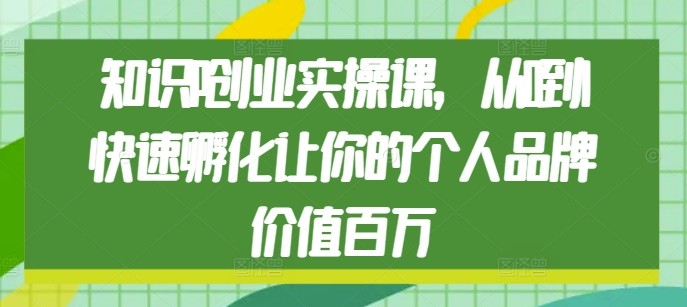 知识IP创业实操课，从0到1快速孵化让你的个人品牌价值百万网赚项目-副业赚钱-互联网创业-资源整合八方网创