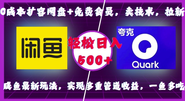 0成本扩容网盘+免费会员，卖技术，拉新，咸鱼最新玩法，实现多重管道收益，一鱼多吃，轻松日入500+网赚项目-副业赚钱-互联网创业-资源整合八方网创