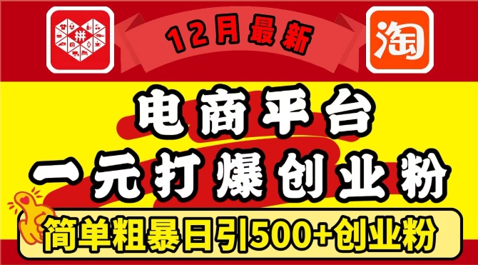 12月最新：电商平台1元打爆创业粉，简单粗暴日引500+精准创业粉，轻松月入过W网赚项目-副业赚钱-互联网创业-资源整合八方网创