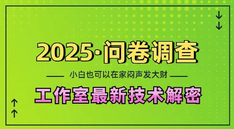 2025问卷调查最新工作室技术解密：一个人在家也可以闷声发大财，小白一天2张，可矩阵放大网赚项目-副业赚钱-互联网创业-资源整合八方网创
