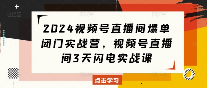 2024视频号直播间爆单闭门实战营，视频号直播间3天闪电实战课网赚项目-副业赚钱-互联网创业-资源整合八方网创