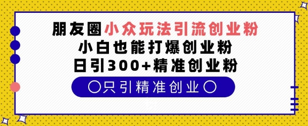朋友圈小众玩法引流创业粉，小白也能打爆创业粉，日引300+精准创业粉网赚项目-副业赚钱-互联网创业-资源整合八方网创