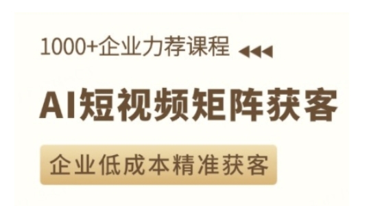 AI短视频矩阵获客实操课，企业低成本精准获客网赚项目-副业赚钱-互联网创业-资源整合八方网创