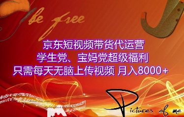 京东短视频带货代运营，学生党、宝妈党超级福利，只需每天无脑上传视频，月入8000+【仅揭秘】网赚项目-副业赚钱-互联网创业-资源整合八方网创
