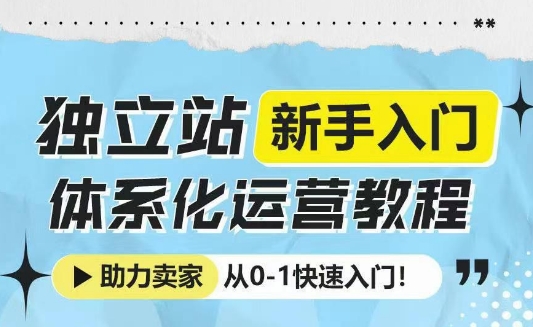 独立站新手入门体系化运营教程，助力独立站卖家从0-1快速入门!网赚项目-副业赚钱-互联网创业-资源整合八方网创