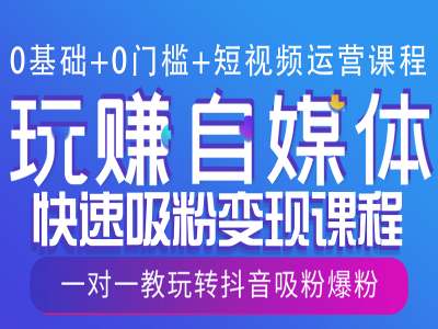0基础+0门槛+短视频运营课程，玩赚自媒体快速吸粉变现课程，一对一教玩转抖音吸粉爆粉网赚项目-副业赚钱-互联网创业-资源整合八方网创