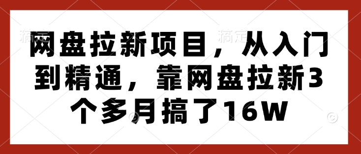 网盘拉新项目，从入门到精通，靠网盘拉新3个多月搞了16W网赚项目-副业赚钱-互联网创业-资源整合八方网创