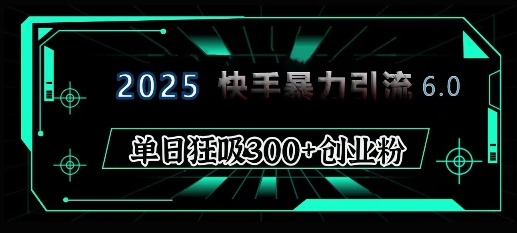 2025年快手6.0保姆级教程震撼来袭，单日狂吸300+精准创业粉网赚项目-副业赚钱-互联网创业-资源整合八方网创