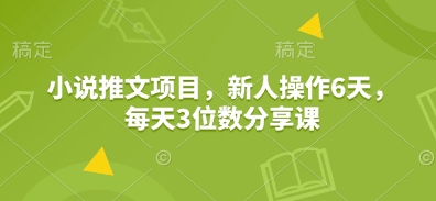 小说推文项目，新人操作6天，每天3位数分享课网赚项目-副业赚钱-互联网创业-资源整合八方网创