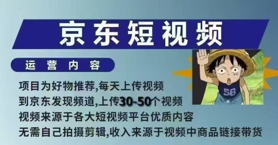 京东短视频带货课，无需自己拍摄剪辑，保姆式教学，两天快速上手网赚项目-副业赚钱-互联网创业-资源整合八方网创
