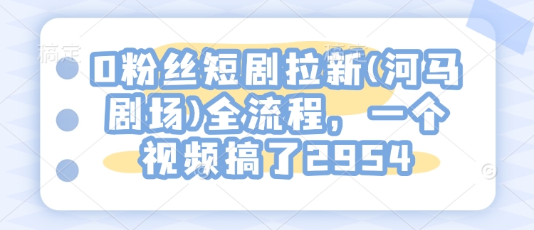 0粉丝短剧拉新(河马剧场)全流程，一个视频搞了2954网赚项目-副业赚钱-互联网创业-资源整合八方网创