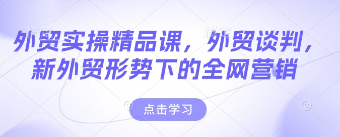 外贸实操精品课，外贸谈判，新外贸形势下的全网营销网赚项目-副业赚钱-互联网创业-资源整合八方网创