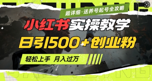 2月小红书最新日引500+创业粉实操教学【超详细】小白轻松上手，月入1W+，附小红书养号起号SOP网赚项目-副业赚钱-互联网创业-资源整合八方网创
