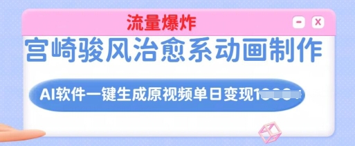 宫崎骏风治愈系动画制作，AI软件一键生成原创视频流量爆炸，单日变现多张，详细实操流程网赚项目-副业赚钱-互联网创业-资源整合八方网创