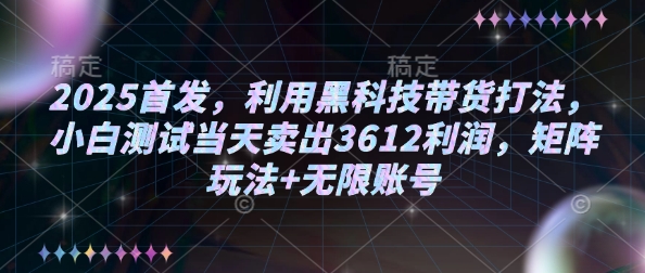 2025首发，利用黑科技带货打法，小白测试当天卖出3612利润，矩阵玩法+无限账号网赚项目-副业赚钱-互联网创业-资源整合八方网创