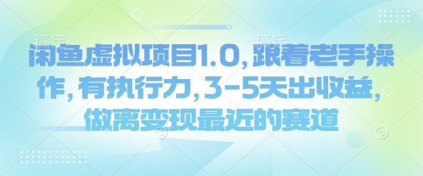闲鱼虚拟项目1.0，跟着老手操作，有执行力，3-5天出收益，做离变现最近的赛道网赚项目-副业赚钱-互联网创业-资源整合八方网创