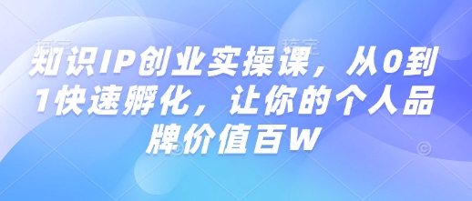 知识IP创业实操课，从0到1快速孵化，让你的个人品牌价值百W网赚项目-副业赚钱-互联网创业-资源整合八方网创