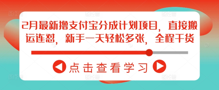 2月最新撸支付宝分成计划项目，直接搬运连怼，新手一天轻松多张，全程干货网赚项目-副业赚钱-互联网创业-资源整合八方网创