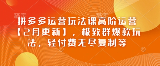 拼多多运营玩法课高阶运营【2月更新】，极致群爆款玩法，轻付费无尽复制等网赚项目-副业赚钱-互联网创业-资源整合八方网创