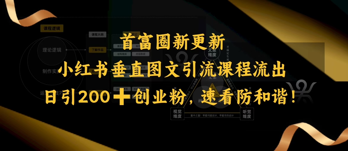 小红书垂直图文引流课程流出，日引200+创业粉，速看防和谐网赚项目-副业赚钱-互联网创业-资源整合八方网创