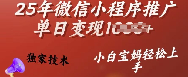 25年微信小程序推广单日变现多张，独家技术，小白宝妈轻松上手网赚项目-副业赚钱-互联网创业-资源整合八方网创