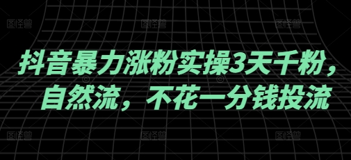 抖音暴力涨粉实操3天千粉，自然流，不花一分钱投流，实操经验分享网赚项目-副业赚钱-互联网创业-资源整合八方网创