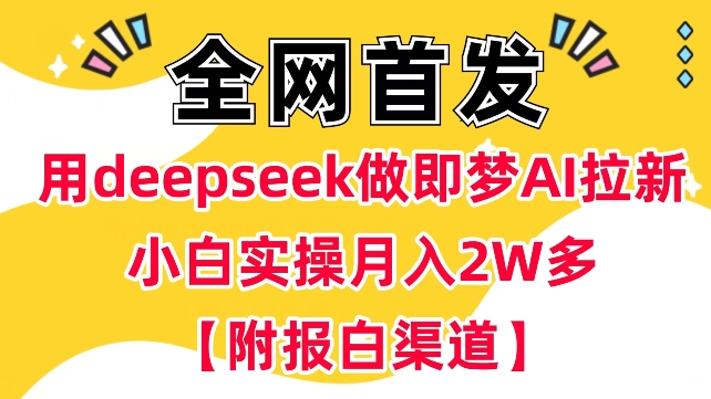 用deepseek做即梦Ai拉新 小白实操月入过W+【附报白渠道】网赚项目-副业赚钱-互联网创业-资源整合八方网创