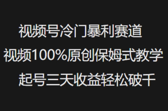 视频号冷门暴利赛道视频100%原创保姆式教学起号三天收益轻松破千网赚项目-副业赚钱-互联网创业-资源整合八方网创
