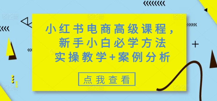 小红书电商高级课程，新手小白必学方法，实操教学+案例分析网赚项目-副业赚钱-互联网创业-资源整合八方网创