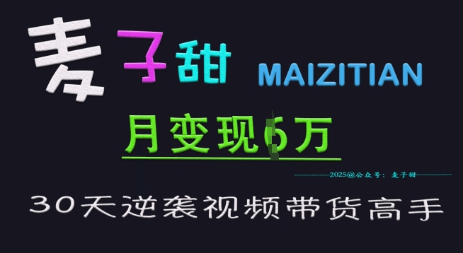 麦子甜30天逆袭视频带货高手，单月变现6W加特训营网赚项目-副业赚钱-互联网创业-资源整合八方网创