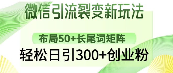 微信引流裂变新玩法：布局50+长尾词矩阵，轻松日引300+创业粉网赚项目-副业赚钱-互联网创业-资源整合八方网创