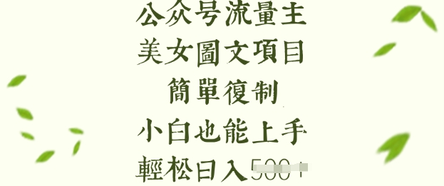 流量主长期收益项目，美女图片简单复制，小白也能上手，轻松日入5张网赚项目-副业赚钱-互联网创业-资源整合八方网创