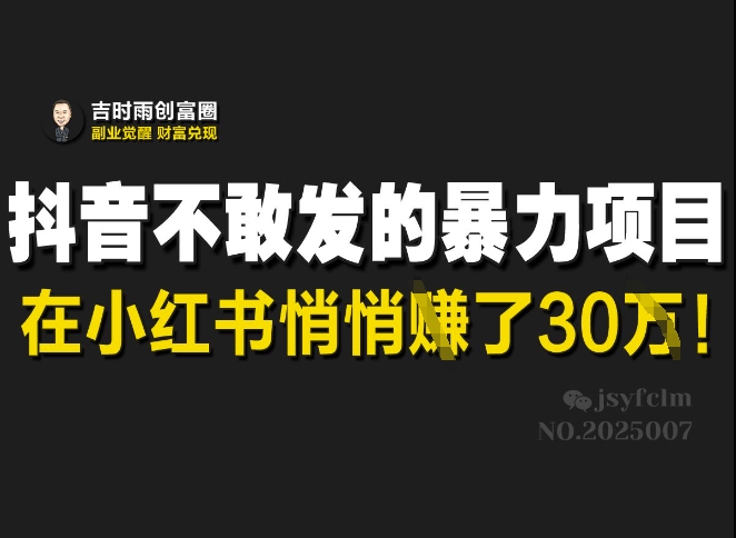 抖音不敢发的暴利项目，在小红书悄悄挣了30W网赚项目-副业赚钱-互联网创业-资源整合八方网创