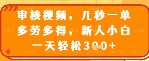 审核视频，几秒一单，多劳多得，新人小白一天轻松3张网赚项目-副业赚钱-互联网创业-资源整合八方网创