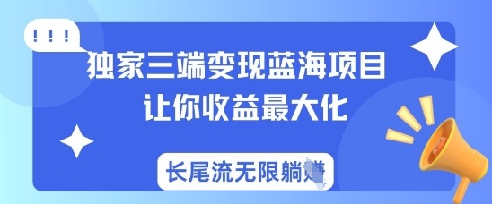 独家三端变现蓝海项目，让你收益最大化，长尾流无限躺挣网赚项目-副业赚钱-互联网创业-资源整合八方网创