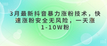 3月最新抖音暴力涨粉技术，快速涨粉安全无风险，一天涨1-10W粉网赚项目-副业赚钱-互联网创业-资源整合八方网创