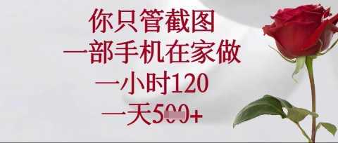 你只管截图，一部手机在家操作，一小时120.一天5张网赚项目-副业赚钱-互联网创业-资源整合八方网创