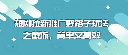 短剧拉新推广野路子玩法之截流，简单又高效网赚项目-副业赚钱-互联网创业-资源整合八方网创
