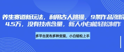 养生赛道新玩法，利用古人跳操，9条作品涨粉4.5W，没有技术含量，新人小白能轻松制作网赚项目-副业赚钱-互联网创业-资源整合八方网创