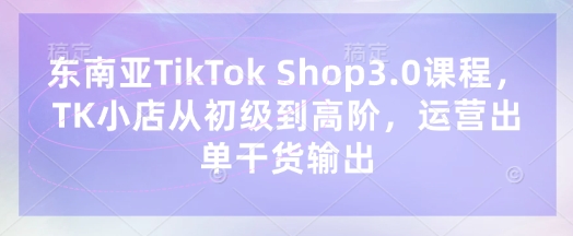 东南亚TikTok Shop3.0课程，TK小店​从初级到高阶，运营出单干货输出网赚项目-副业赚钱-互联网创业-资源整合八方网创