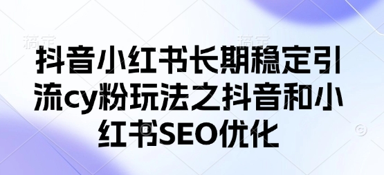 抖音小红书长期稳定引流cy粉玩法之抖音和小红书SEO优化网赚项目-副业赚钱-互联网创业-资源整合八方网创