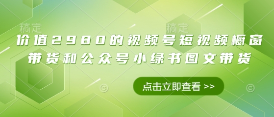 价值2980的视频号短视频橱窗带货和公众号小绿书图文带货网赚项目-副业赚钱-互联网创业-资源整合八方网创