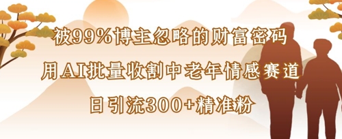 被99%博主忽略的财富密码：用AI批量收割中老年情感赛道，日引流300+精准粉网赚项目-副业赚钱-互联网创业-资源整合八方网创