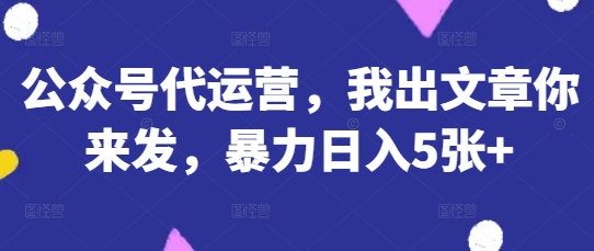 公众号代运营，我出文章你来发，暴力日入5张+网赚项目-副业赚钱-互联网创业-资源整合八方网创