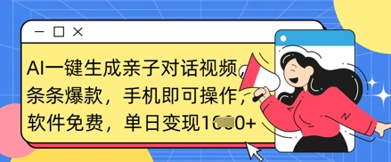 AI一键生成亲子对话视频，条条爆款，一部手机即可操作，单日变现数张网赚项目-副业赚钱-互联网创业-资源整合八方网创