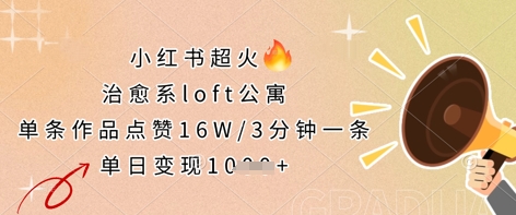 小红书超火的治愈系loft公寓，单条作品点赞16W，3分钟一条，单日变现数张网赚项目-副业赚钱-互联网创业-资源整合八方网创
