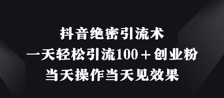抖音绝密引流术，一天轻松引流100+创业粉，当天操作当天见效果网赚项目-副业赚钱-互联网创业-资源整合八方网创