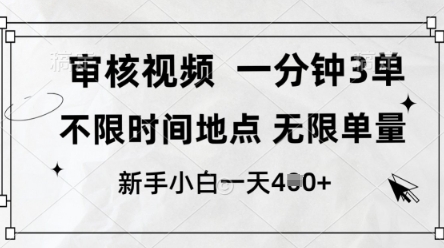 审核视频，10秒一单，不限时间，不限单量，新人小白一天4张+网赚项目-副业赚钱-互联网创业-资源整合八方网创
